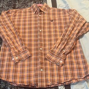 Cinch Men's Orange and Blue Plaid Button Down Shirt